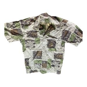 Go Barefoot Men’s Hawaiian Quarter Button Front Shirt Collar Sz L 100% Cotton